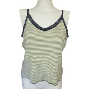 Austin Clothing Co. Stretch Cropped Striped Tank Lace Straps Green/White XL